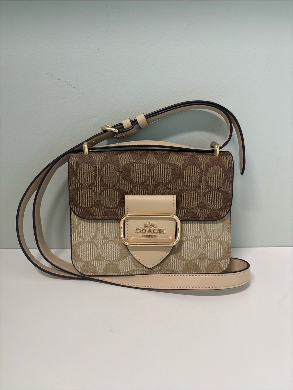 Coach CL429 Morgan Square Crossbody Bag Blocked Signature Canvas